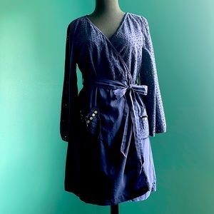 Anthropologie Lilka M/L Blue Eyelet Wrap/Robe